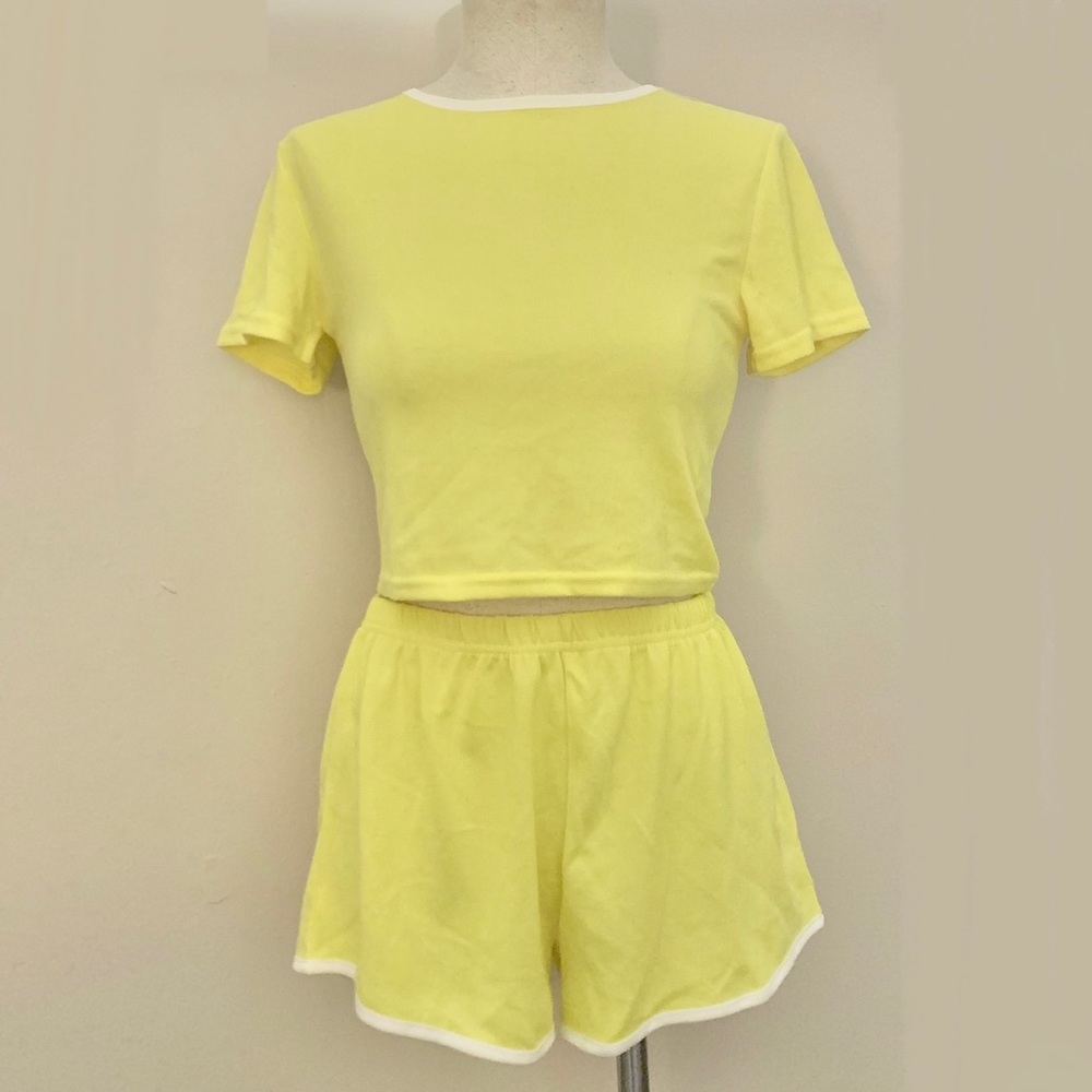 Forever 21 Yellow Ringer Tee and Shorts Two Piece Set